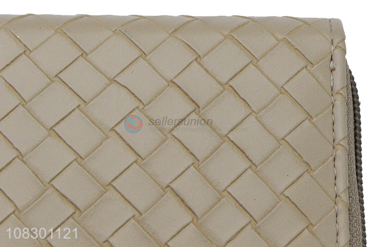 Hot selling pu leather braided pattern wallet card holder