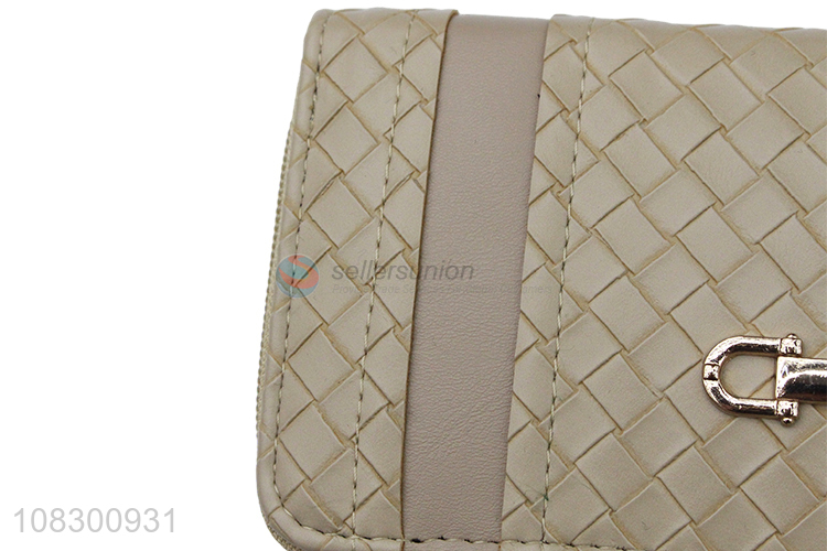 Wholesale pu leather braided pattern zipper wallet for women