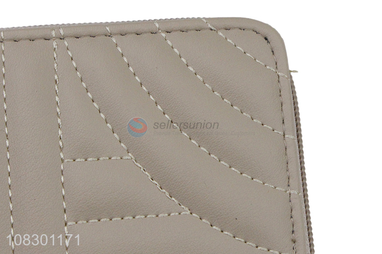 Hot selling faux leather stitching wallet zipper clutch wallet