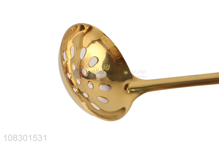 Good selling golden long handlle household slotted ladle spoon