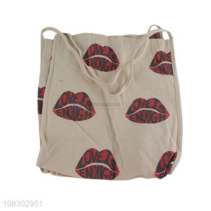 Top products lips pattern cotton shopping bag for travel