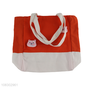 Cute design cotton eco-friendly shopping bag with pendant