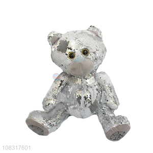 China supplier cute stuffed bear toy sequined doll toy