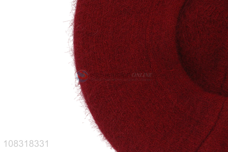 China wholesale red rabbit fleece beret ladies fashion beret