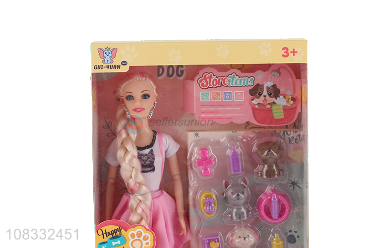 Factory price 11 inch fashion doll with dog supplies for girls