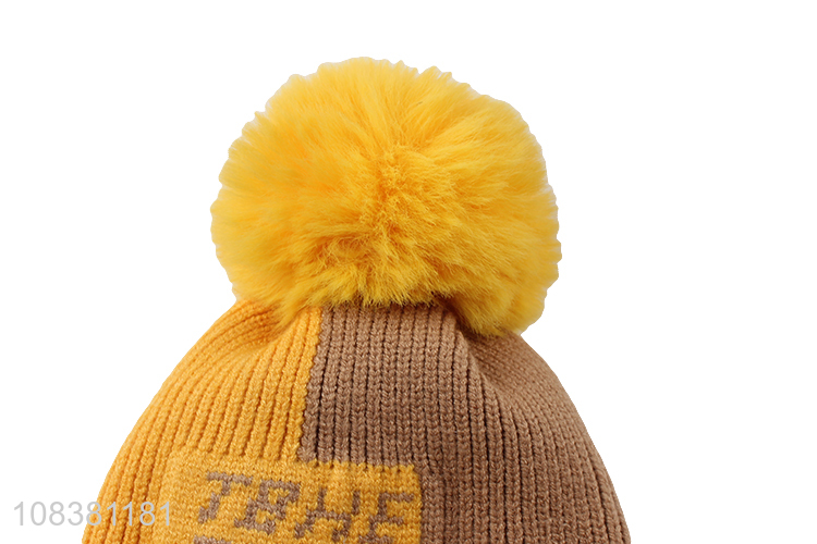 Popular Kids Knitted Hat Beanie Winter Hat With Fur Ball