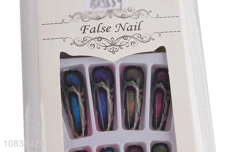 New arrival cool pattern long coffin press on fake nails for female