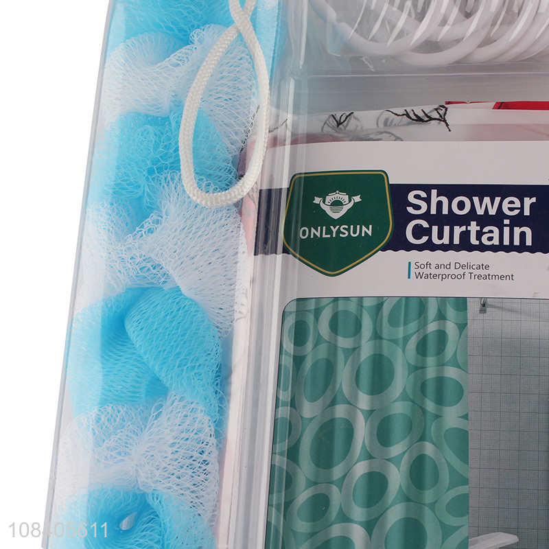 Wholesale hygeian shower curtain set with 12 grommets and back strap