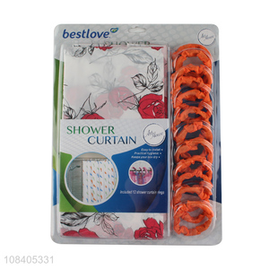 High quality waterproof weighted fabric <em>shower</em> <em>curtain</em> set with 12 hooks