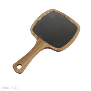 Online wholesale handheld cosmetic makeup mirror with wooden frame