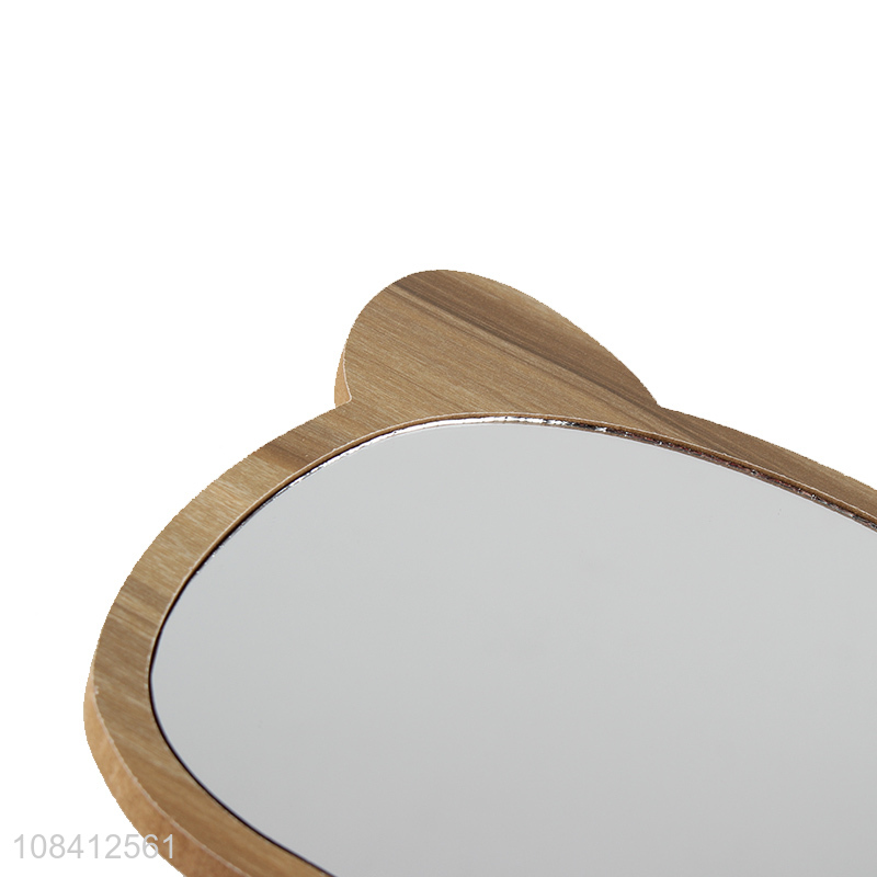 Latest design folding single-sided wooden makeup cosmetic mirror