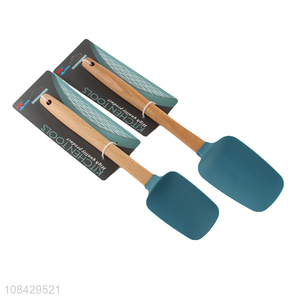 Wholesale natural wooden handle silicone spoon spatula flexible scrapers