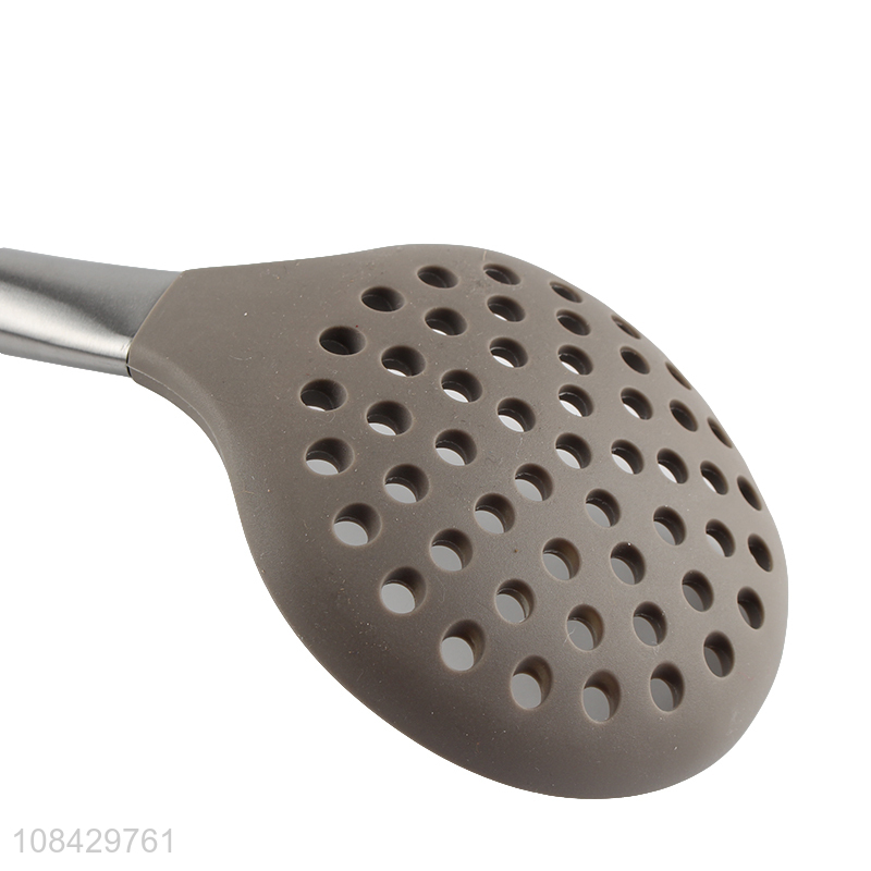 Good quality stainles steel handle silicone slotted spoon cooking skimmer