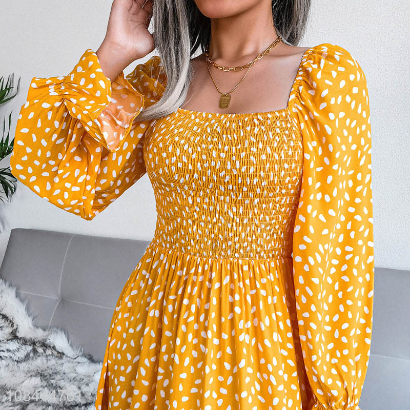 New arrival trendy women puff sleeve square neck chiffon dress for sale