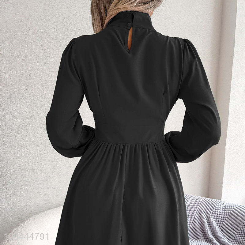 Factory supply women long sleeves A-line dress cut out slinky chiffon dress