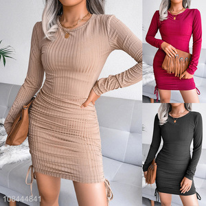 New products women ladies autumn and winter long sleeve knitted bodycon dress
