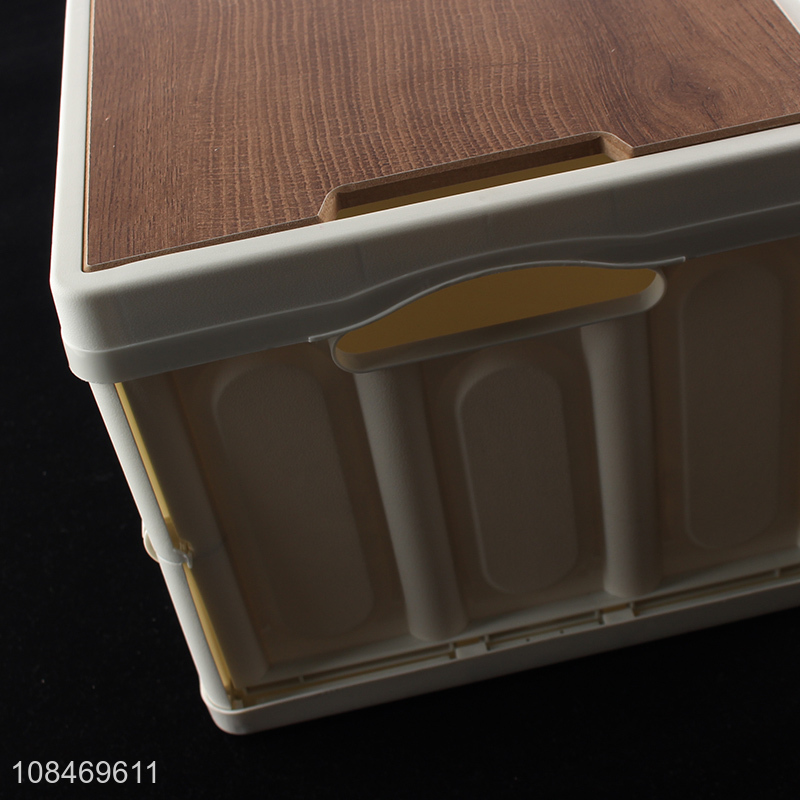 China wholesale large capacity foldable storage bin with wooden lid