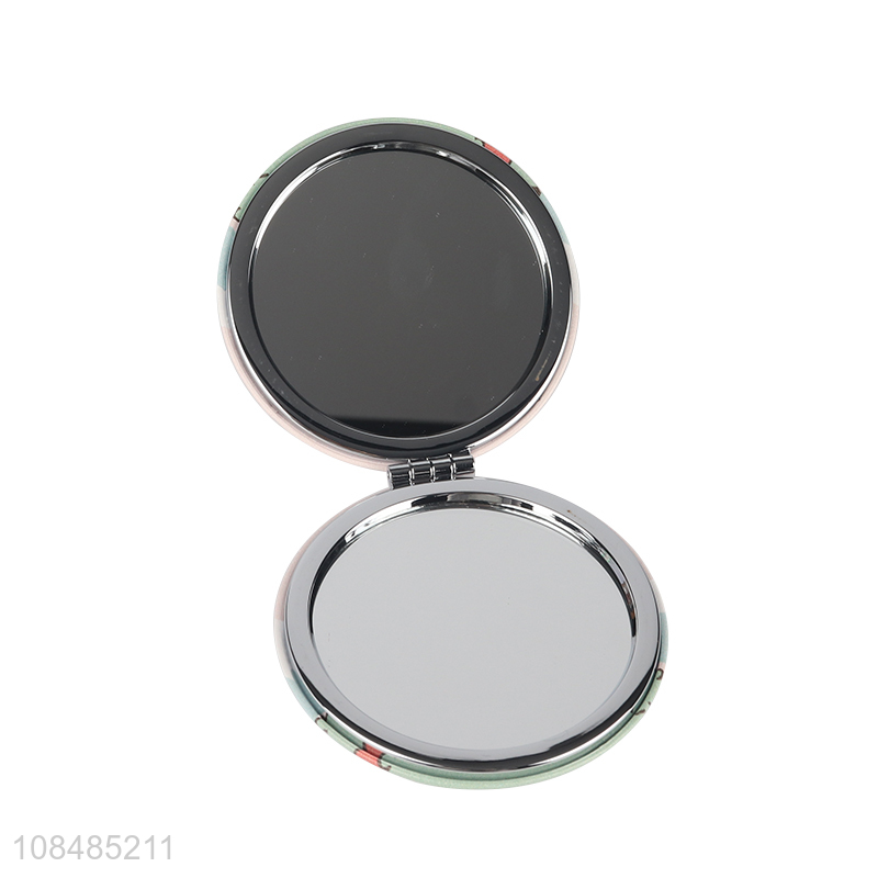 Wholesale kawaii pu leather cosmetic mirror round compact mirror