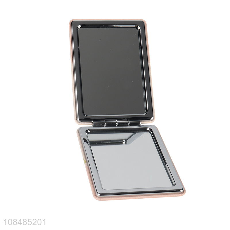 Wholesale portable pu leather makeup mirror folding pocket mirror