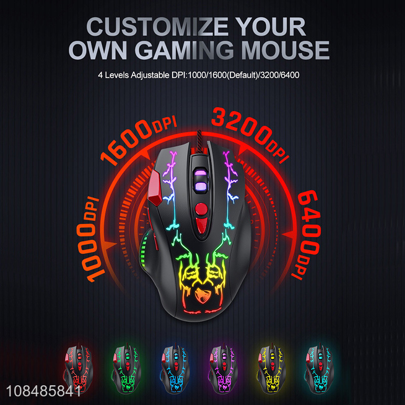 Cool design 7-color led backlight 8 buttons wired gaming mouse wholesale