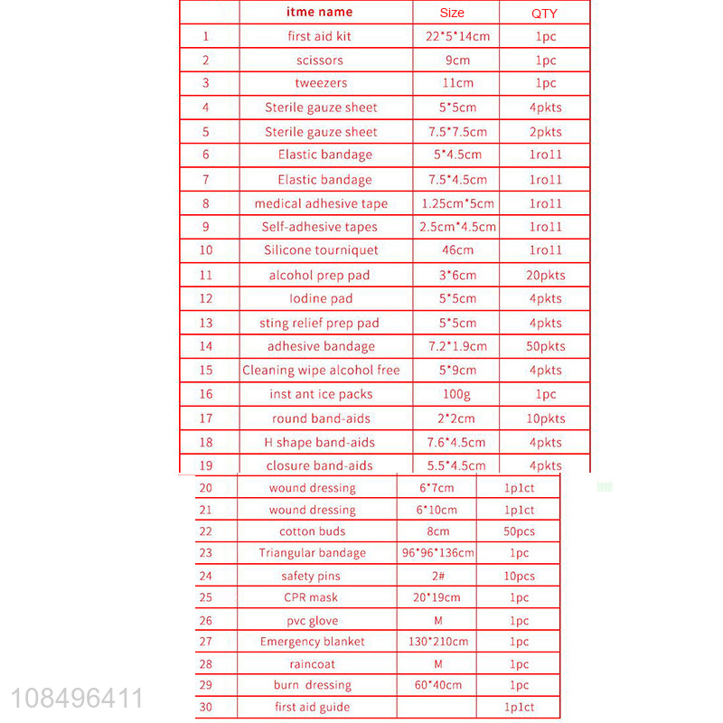 High quality 30 items 184 pieces first aid kit for home travel camping