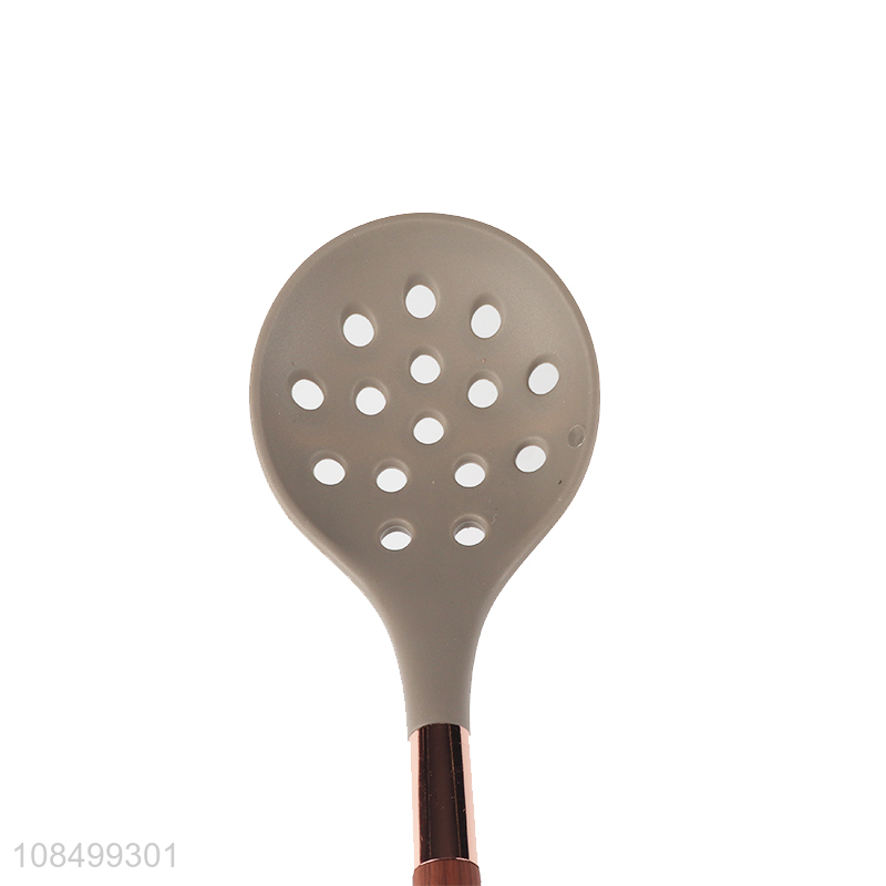 Yiwu wholesale wood grain silicone colander slotted spoon