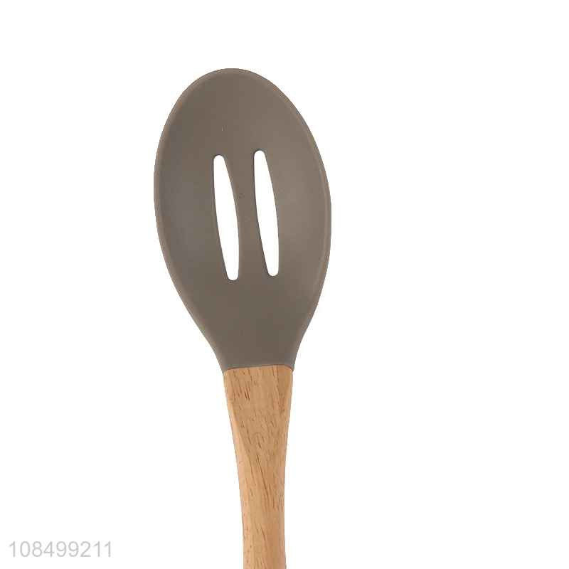 Factory direct sale wooden handle silicone slotted spoon