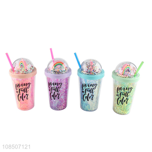 China factory colorful plastic straw water cup mug with lid