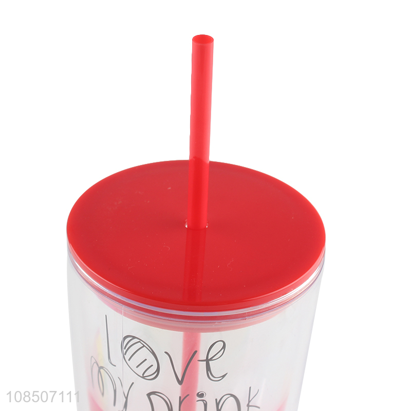 Hot sale double wall plastic straw water cup with handle