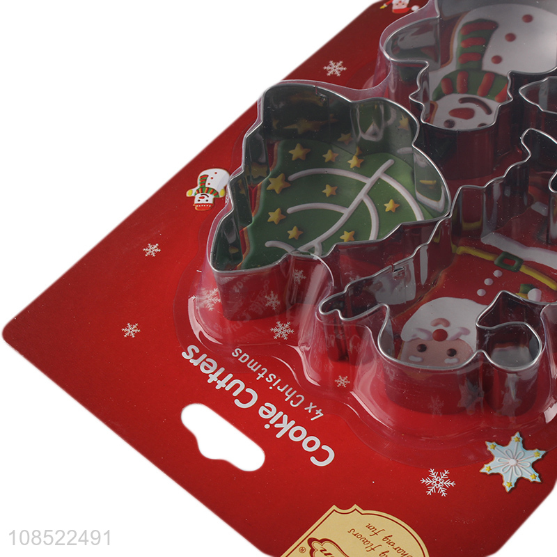 Wholesale 4pcs/set stainless steel Xmas cookies cutters biscuit moulds