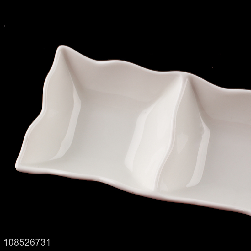 Factory price 3-compartment ceramic plate divided sauce dish