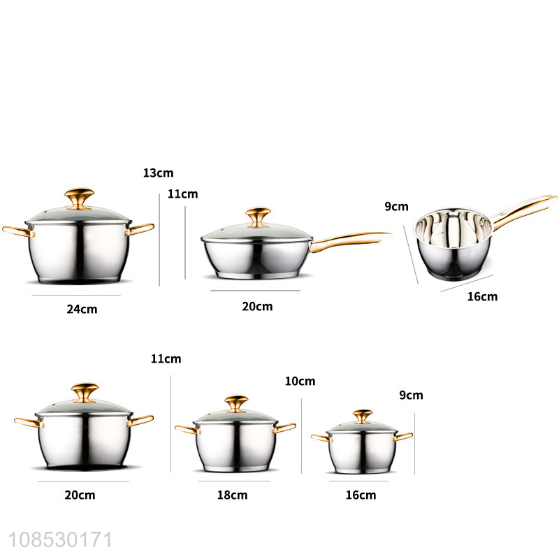 Wholesale stainless steel cookware set with saucepan soup pot milk pot frying pan