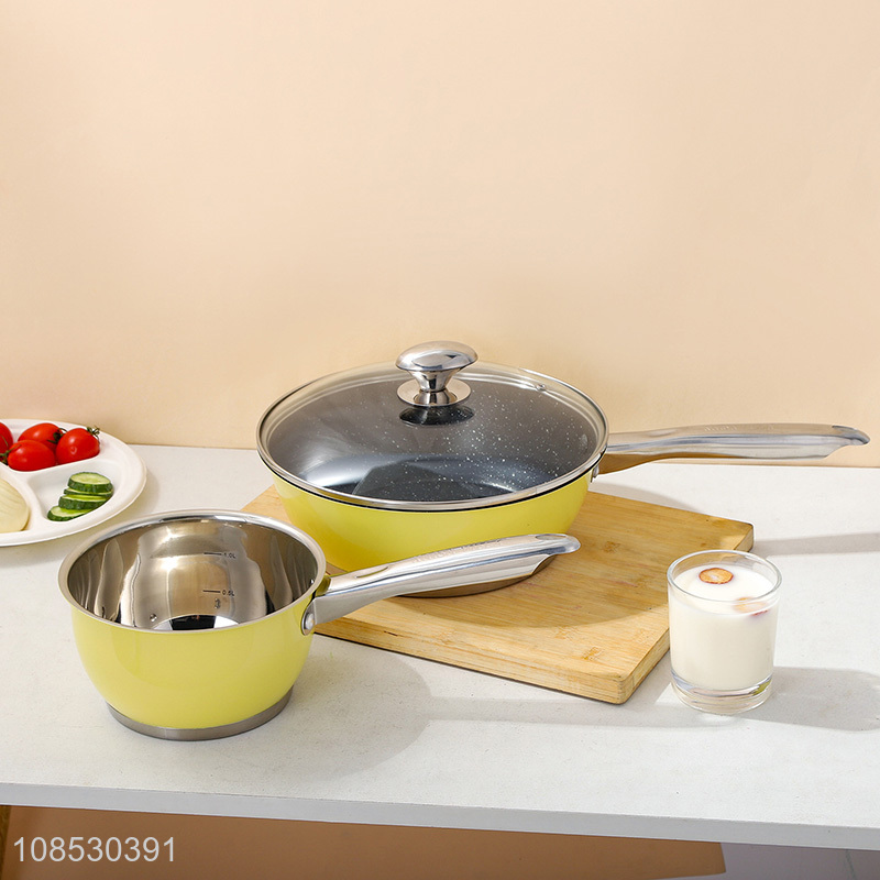 High quality 4pcs stainless steel cookware set with soup pot milk pot frying pan
