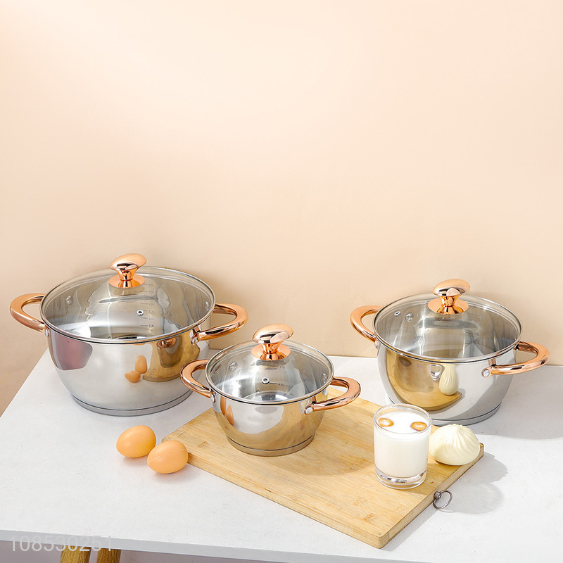 High quality 3pcs stainless steel soup pot set with explosion proof lid