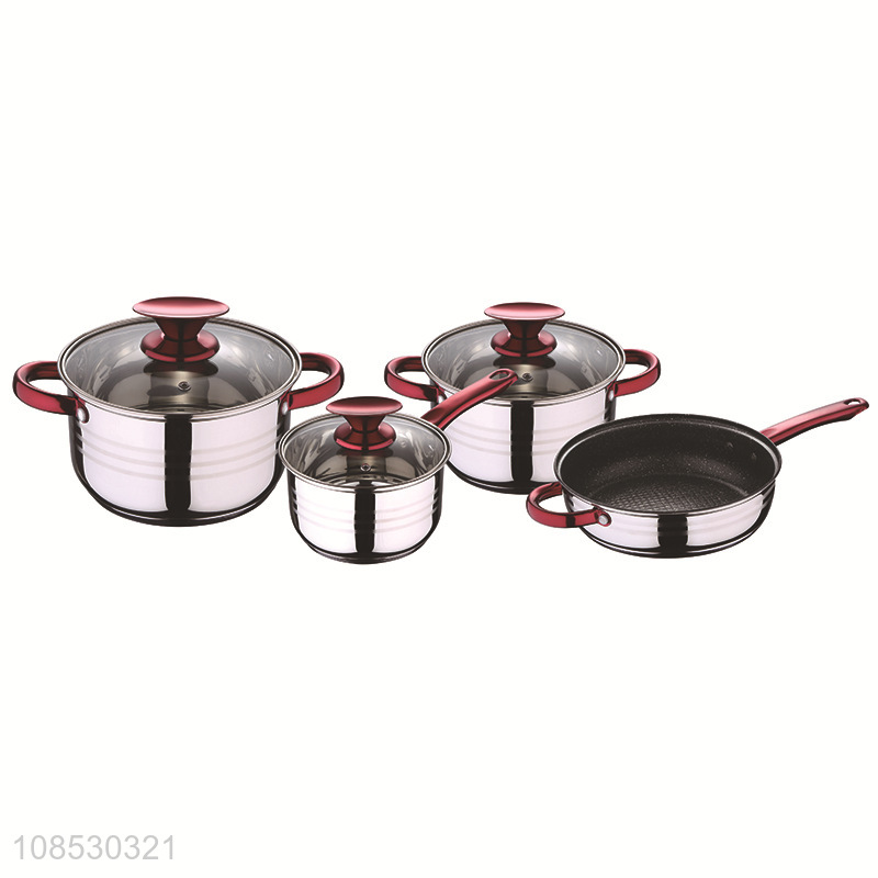 Wholesale 4pcs stainless steel cookware set with non-stick pot soup pot milk pot