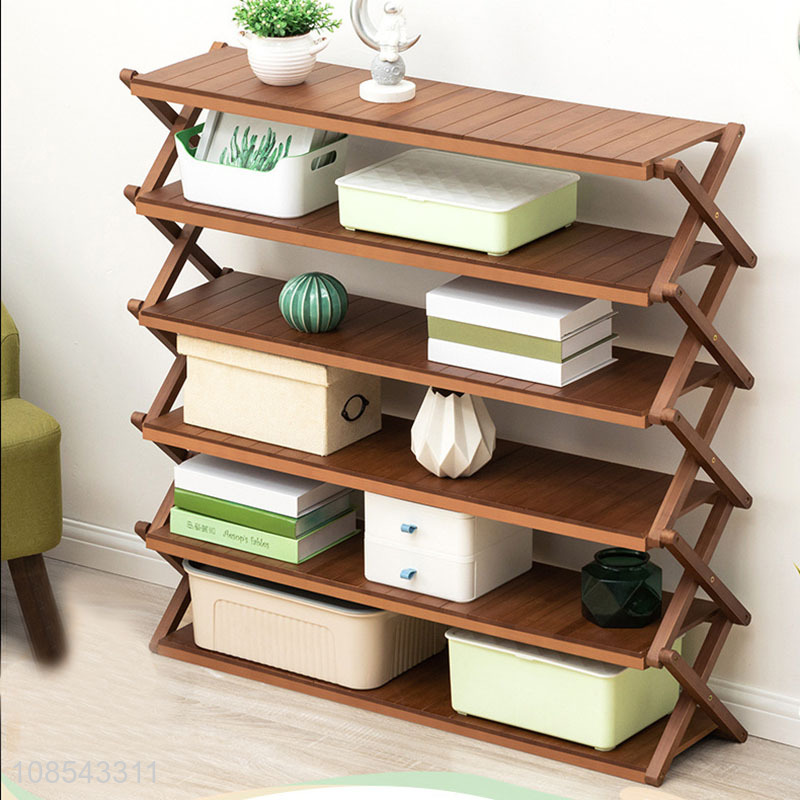High quality floor standing folding bamboo storage shelves bookshelves