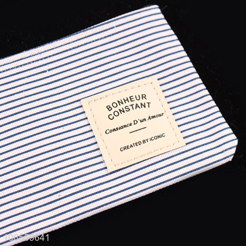 Wholesale striped pattern canvas pencil pouch bag for student
