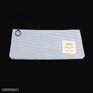 Wholesale striped pattern canvas pencil pouch bag for student