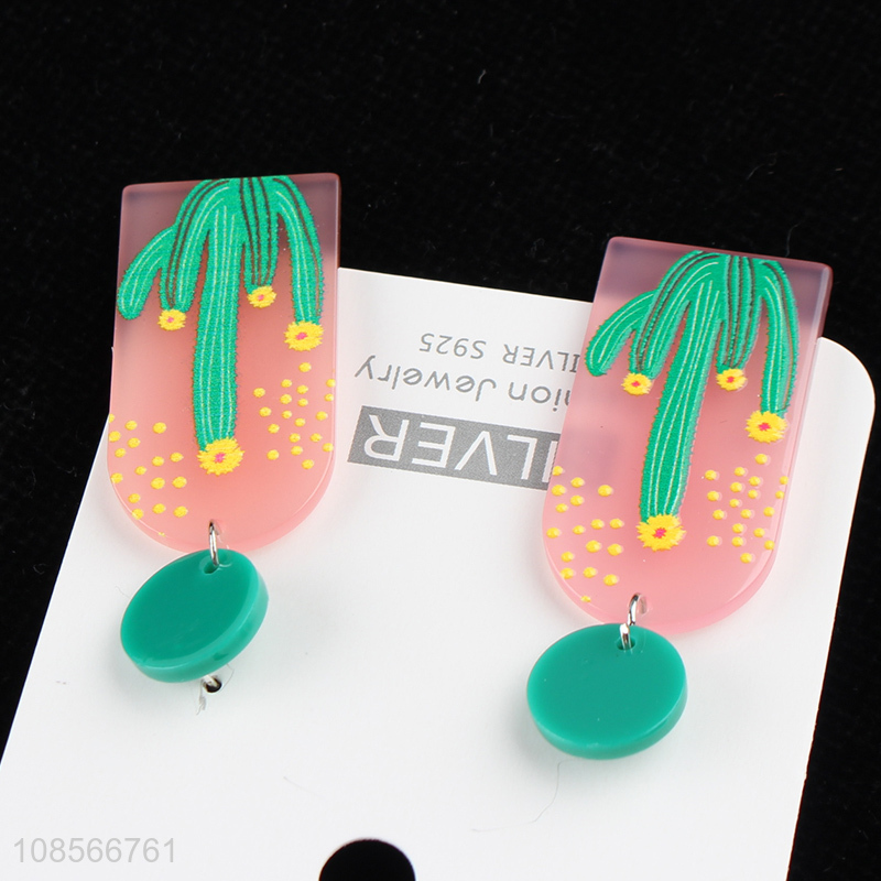 Good quality cactus printed acrylic earrings for women