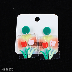Wholesale clear acrylic earrings floral dangling earrings