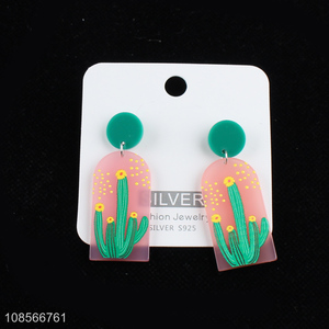 Good quality cactus printed acrylic earrings for women