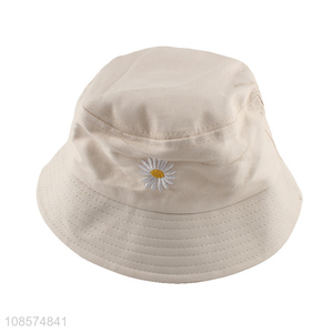 Wholesale summer outdoor flower embroidery bucket hat for kids