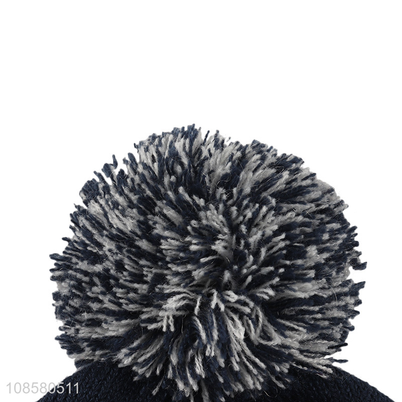 Hot sale unisex jacquard knitted beanie hat with pompom