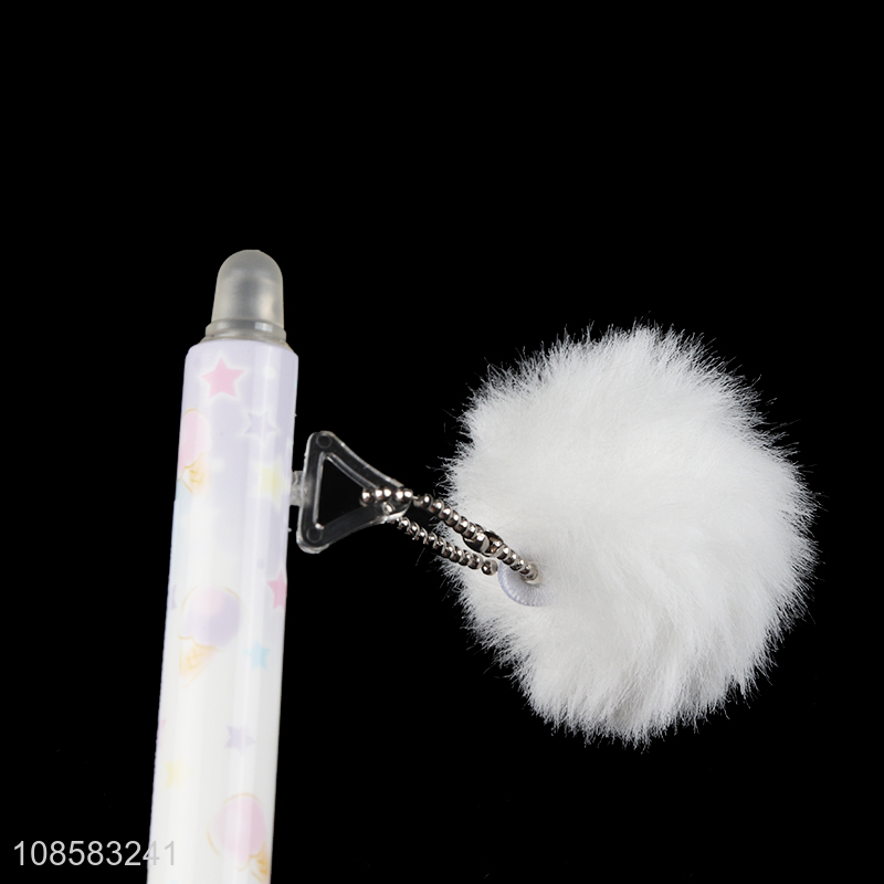 Recent design cute gel ink pen with pompom for student