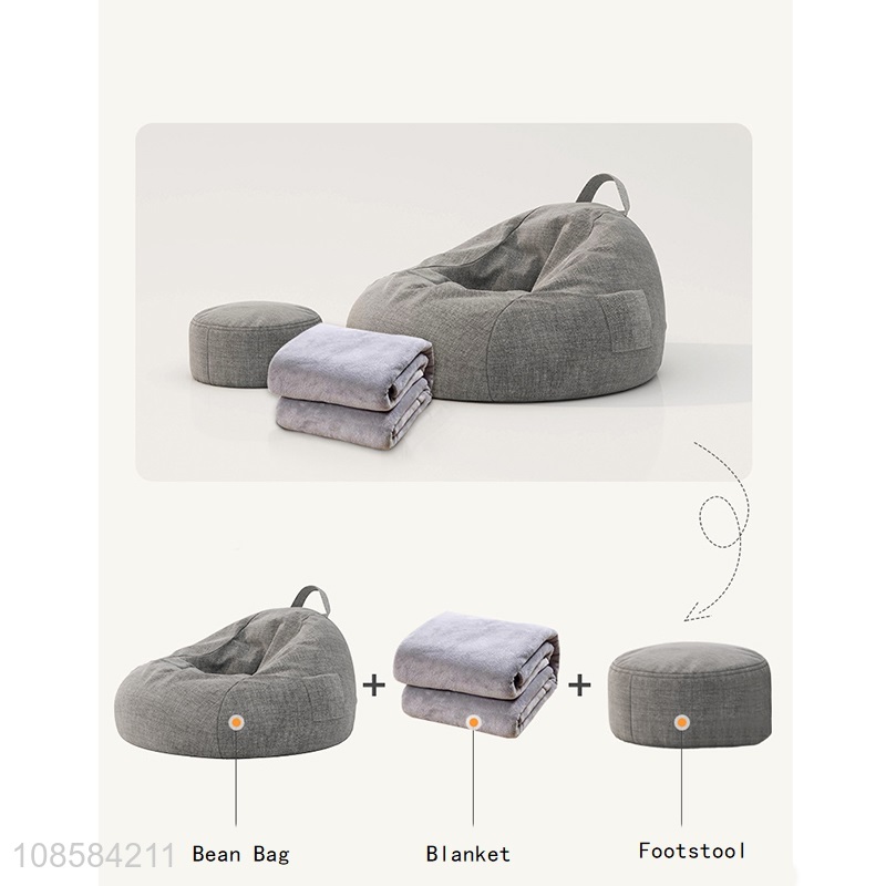 Wholesale comfortable lazy sofa bean bag with blanket and footstool