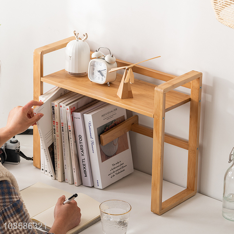 Wholesale simple office desktop bookshef small bamboo storage shelves