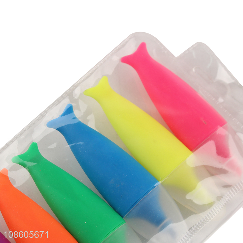 Factory wholesale 6pcs mini highlighters fish shaped marker pens