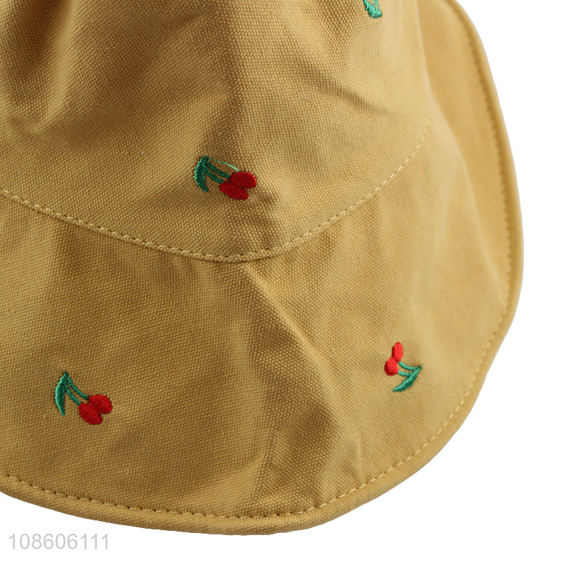 Wholesale cherry embroidered reversible bucket hat fisherman hat for kids