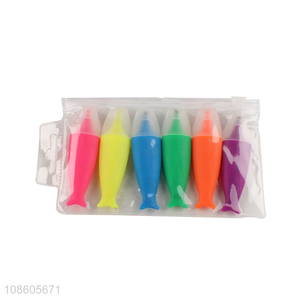 Factory wholesale 6pcs mini highlighters fish shaped marker pens