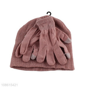 Top selling women winter outdoor hat and gloves set